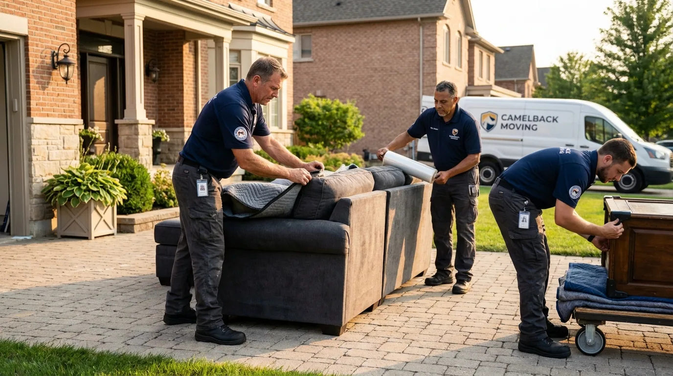 Large estate moving crew wrapping furniture in Owensville, IN